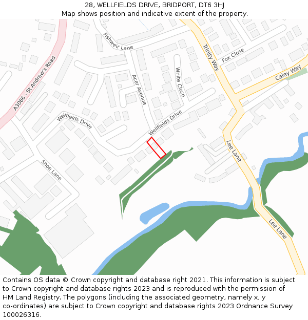 28, WELLFIELDS DRIVE, BRIDPORT, DT6 3HJ: Location map and indicative extent of plot