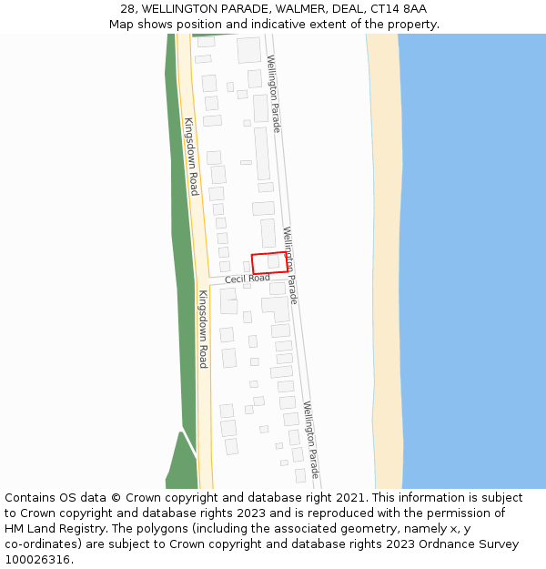 28, WELLINGTON PARADE, WALMER, DEAL, CT14 8AA: Location map and indicative extent of plot