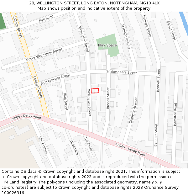 28, WELLINGTON STREET, LONG EATON, NOTTINGHAM, NG10 4LX: Location map and indicative extent of plot