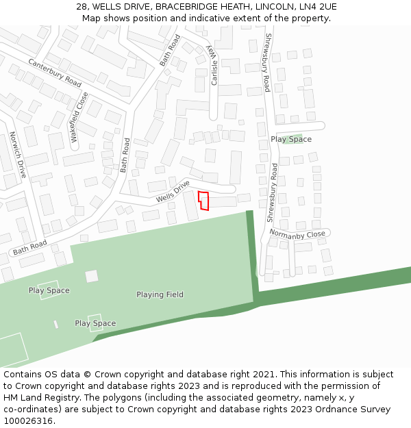 28, WELLS DRIVE, BRACEBRIDGE HEATH, LINCOLN, LN4 2UE: Location map and indicative extent of plot