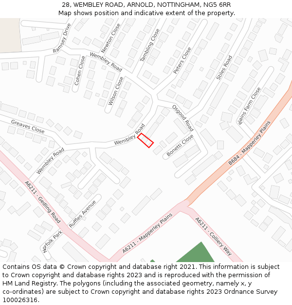 28, WEMBLEY ROAD, ARNOLD, NOTTINGHAM, NG5 6RR: Location map and indicative extent of plot