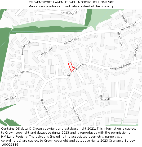 28, WENTWORTH AVENUE, WELLINGBOROUGH, NN8 5PE: Location map and indicative extent of plot