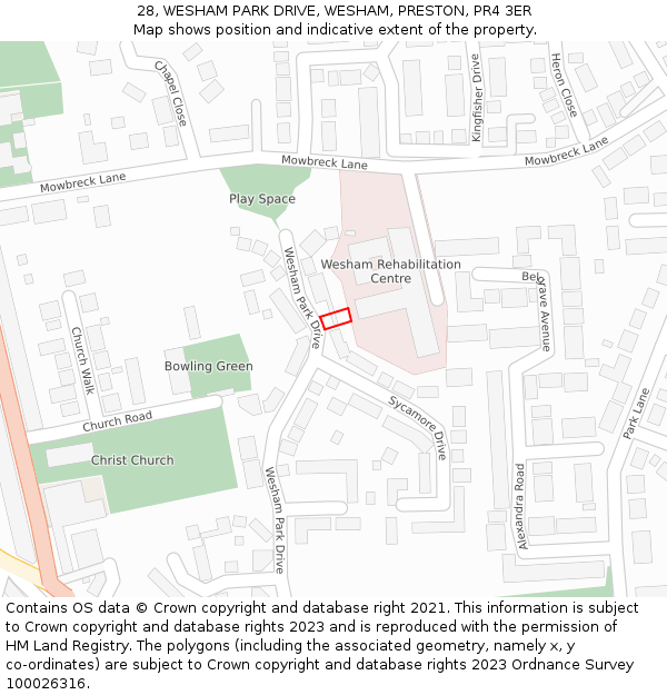 28, WESHAM PARK DRIVE, WESHAM, PRESTON, PR4 3ER: Location map and indicative extent of plot