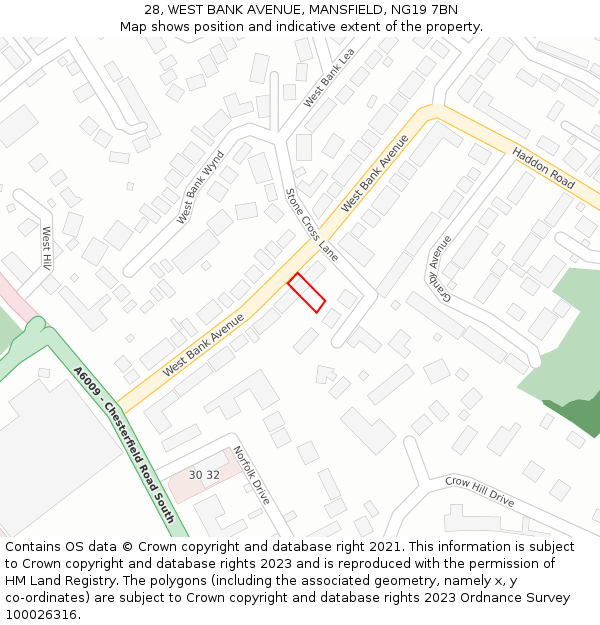 28, WEST BANK AVENUE, MANSFIELD, NG19 7BN: Location map and indicative extent of plot