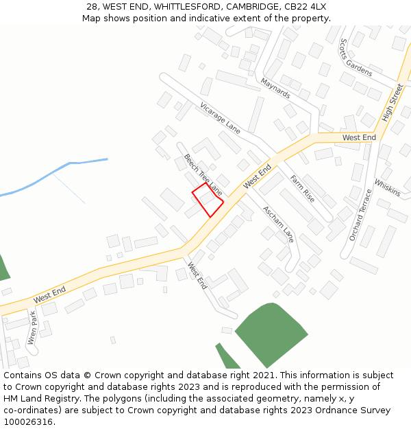 28, WEST END, WHITTLESFORD, CAMBRIDGE, CB22 4LX: Location map and indicative extent of plot