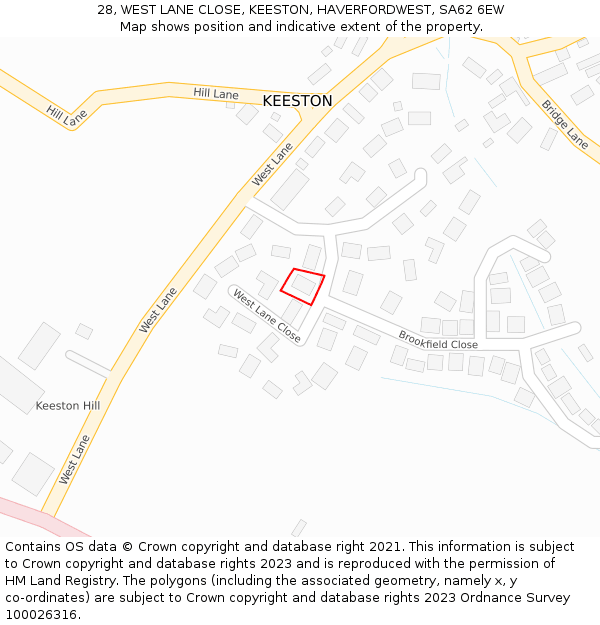 28, WEST LANE CLOSE, KEESTON, HAVERFORDWEST, SA62 6EW: Location map and indicative extent of plot