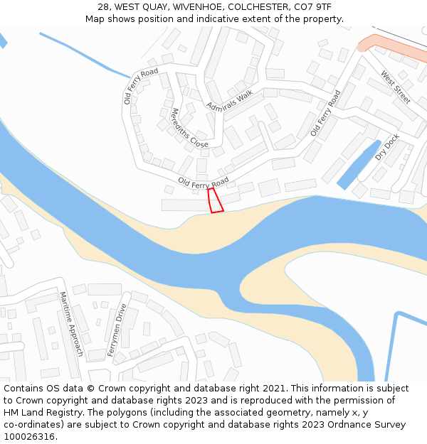 28, WEST QUAY, WIVENHOE, COLCHESTER, CO7 9TF: Location map and indicative extent of plot