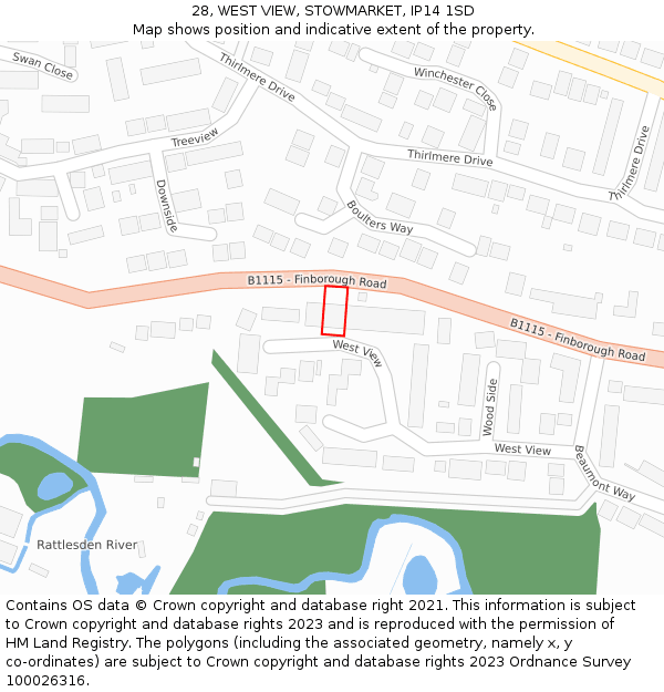 28, WEST VIEW, STOWMARKET, IP14 1SD: Location map and indicative extent of plot