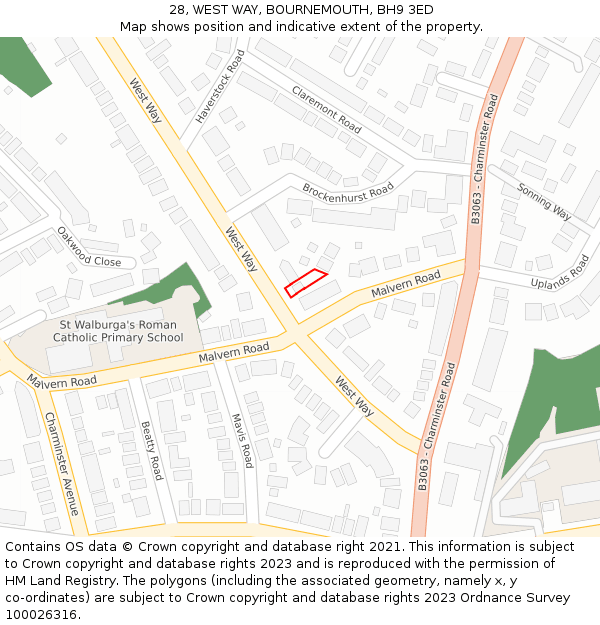 28, WEST WAY, BOURNEMOUTH, BH9 3ED: Location map and indicative extent of plot