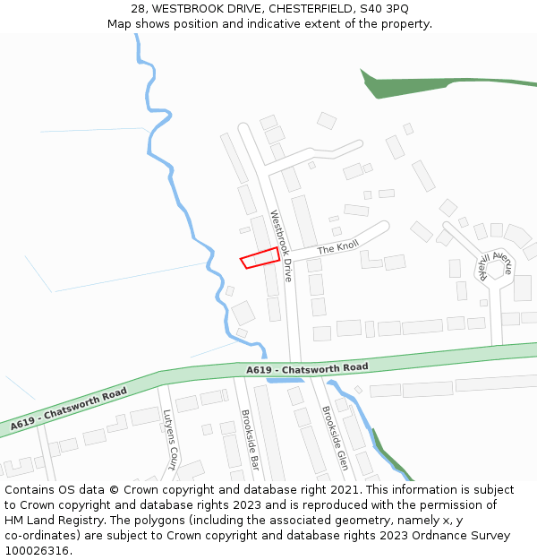 28, WESTBROOK DRIVE, CHESTERFIELD, S40 3PQ: Location map and indicative extent of plot