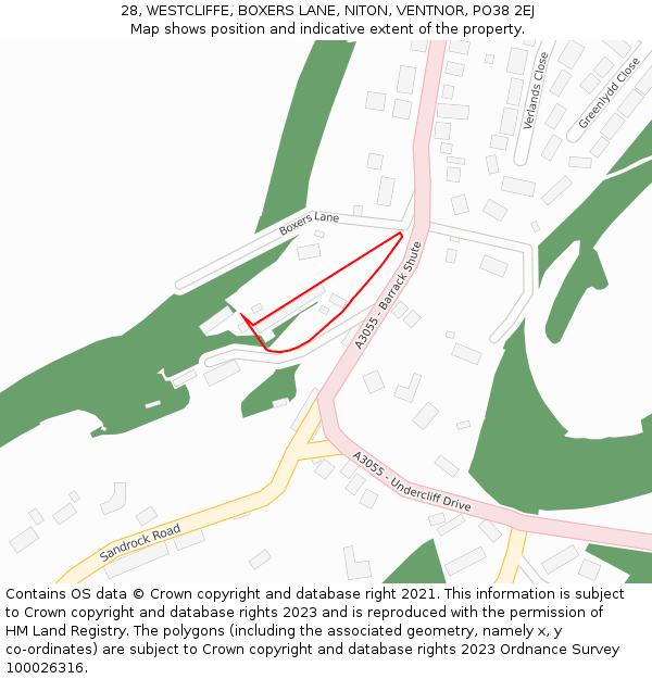 28, WESTCLIFFE, BOXERS LANE, NITON, VENTNOR, PO38 2EJ: Location map and indicative extent of plot