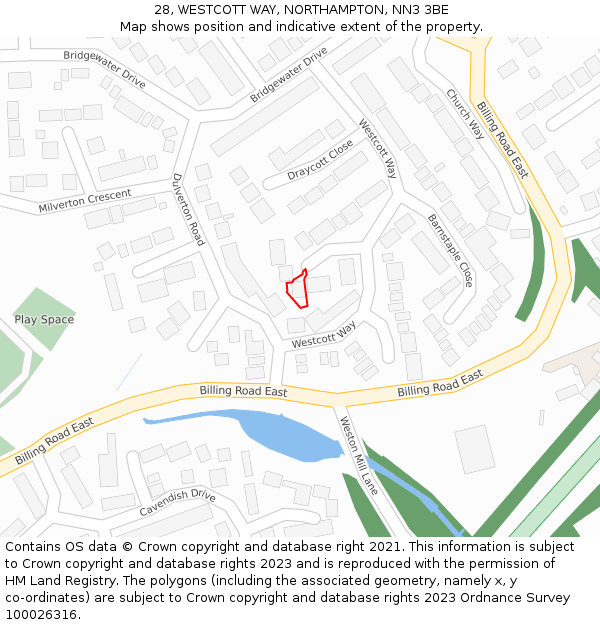 28, WESTCOTT WAY, NORTHAMPTON, NN3 3BE: Location map and indicative extent of plot