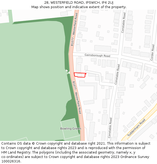 28, WESTERFIELD ROAD, IPSWICH, IP4 2UJ: Location map and indicative extent of plot
