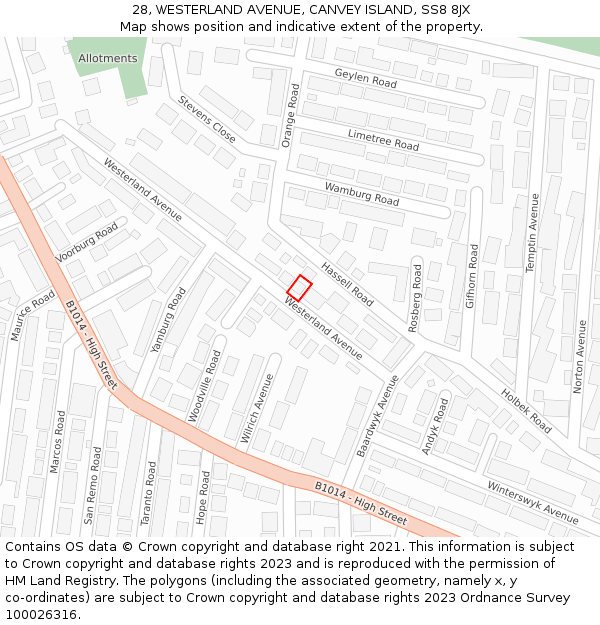 28, WESTERLAND AVENUE, CANVEY ISLAND, SS8 8JX: Location map and indicative extent of plot