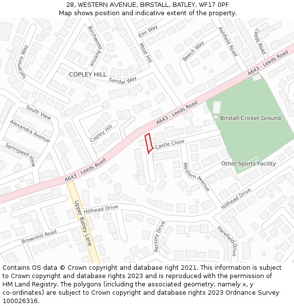 28, WESTERN AVENUE, BIRSTALL, BATLEY, WF17 0PF: Location map and indicative extent of plot