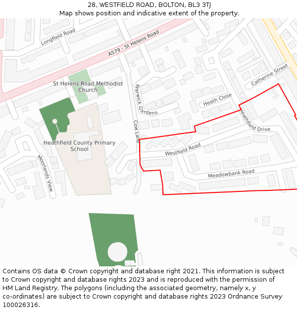 28, WESTFIELD ROAD, BOLTON, BL3 3TJ: Location map and indicative extent of plot