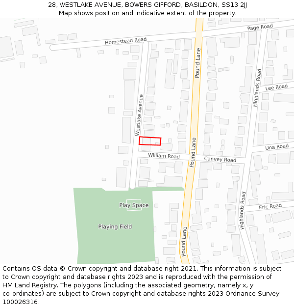 28, WESTLAKE AVENUE, BOWERS GIFFORD, BASILDON, SS13 2JJ: Location map and indicative extent of plot