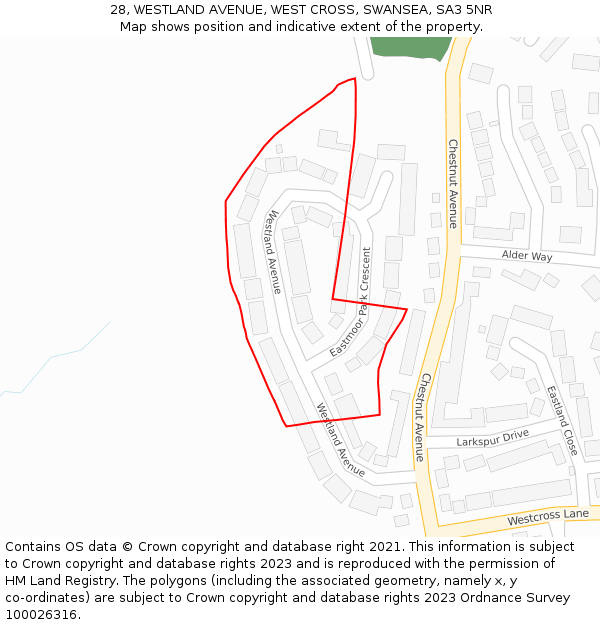 28, WESTLAND AVENUE, WEST CROSS, SWANSEA, SA3 5NR: Location map and indicative extent of plot