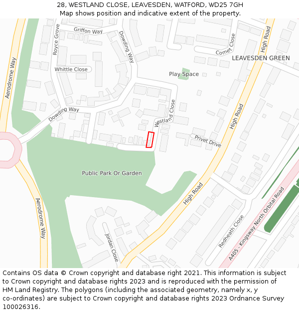 28, WESTLAND CLOSE, LEAVESDEN, WATFORD, WD25 7GH: Location map and indicative extent of plot