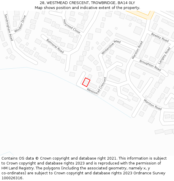 28, WESTMEAD CRESCENT, TROWBRIDGE, BA14 0LY: Location map and indicative extent of plot