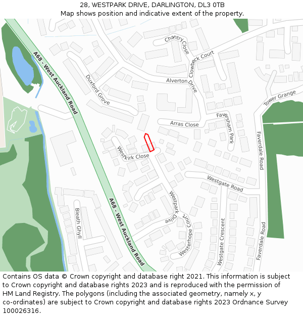 28, WESTPARK DRIVE, DARLINGTON, DL3 0TB: Location map and indicative extent of plot