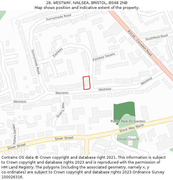 28, WESTWAY, NAILSEA, BRISTOL, BS48 2NB: Location map and indicative extent of plot