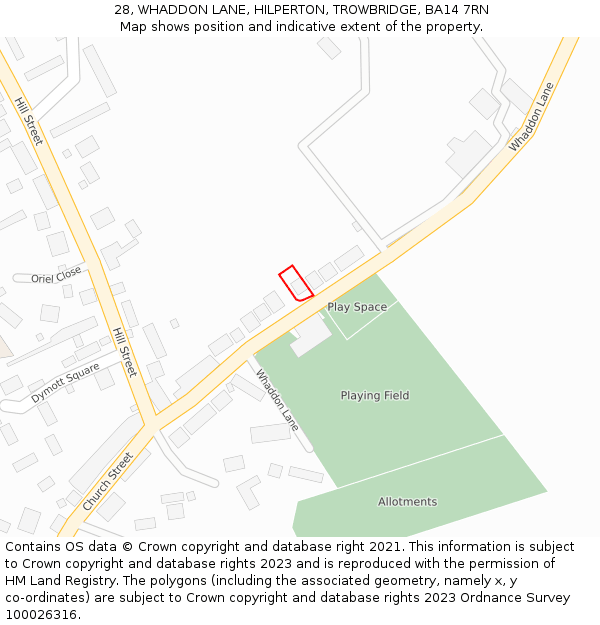 28, WHADDON LANE, HILPERTON, TROWBRIDGE, BA14 7RN: Location map and indicative extent of plot