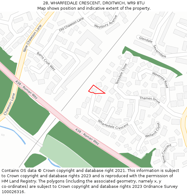 28, WHARFEDALE CRESCENT, DROITWICH, WR9 8TU: Location map and indicative extent of plot