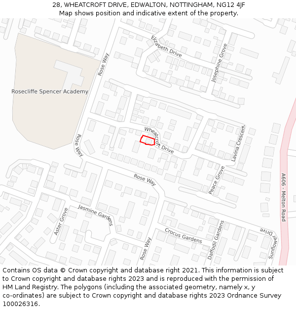 28, WHEATCROFT DRIVE, EDWALTON, NOTTINGHAM, NG12 4JF: Location map and indicative extent of plot