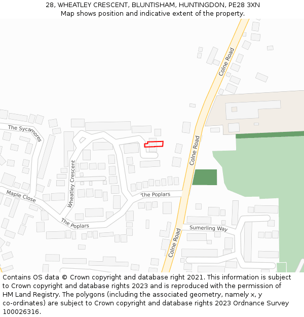 28, WHEATLEY CRESCENT, BLUNTISHAM, HUNTINGDON, PE28 3XN: Location map and indicative extent of plot