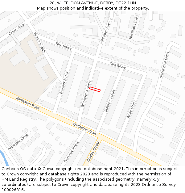 28, WHEELDON AVENUE, DERBY, DE22 1HN: Location map and indicative extent of plot