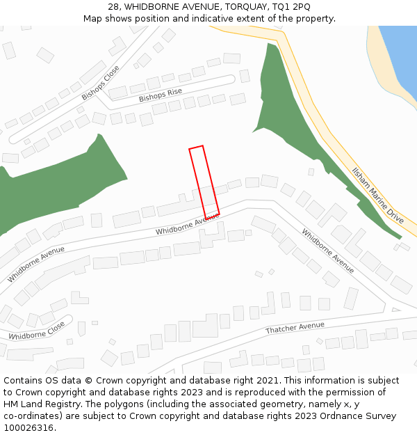 28, WHIDBORNE AVENUE, TORQUAY, TQ1 2PQ: Location map and indicative extent of plot