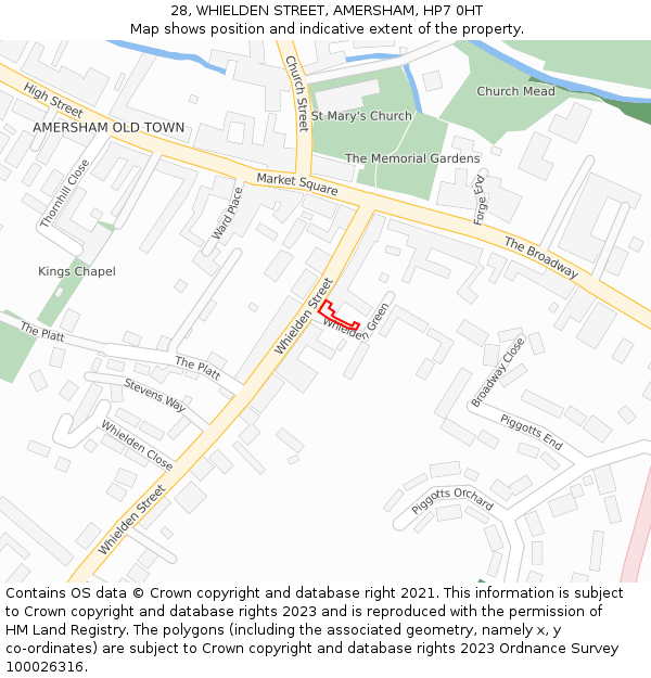 28, WHIELDEN STREET, AMERSHAM, HP7 0HT: Location map and indicative extent of plot