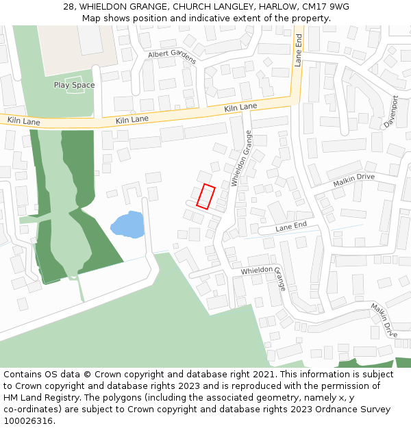 28, WHIELDON GRANGE, CHURCH LANGLEY, HARLOW, CM17 9WG: Location map and indicative extent of plot