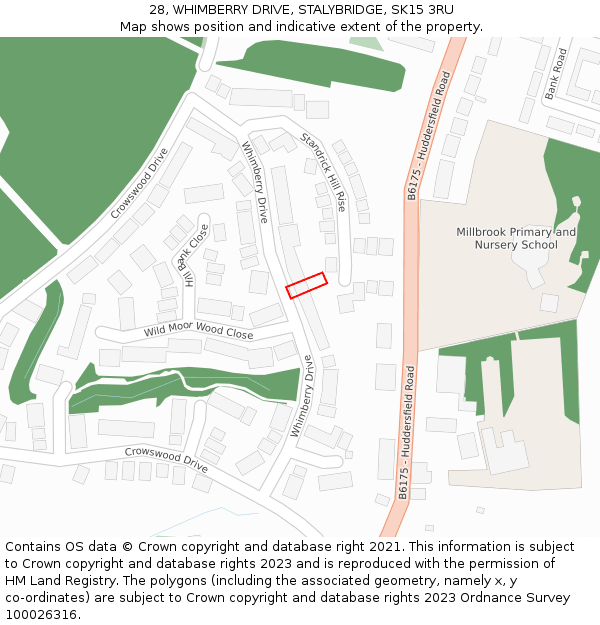 28, WHIMBERRY DRIVE, STALYBRIDGE, SK15 3RU: Location map and indicative extent of plot