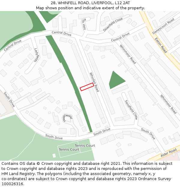 28, WHINFELL ROAD, LIVERPOOL, L12 2AT: Location map and indicative extent of plot