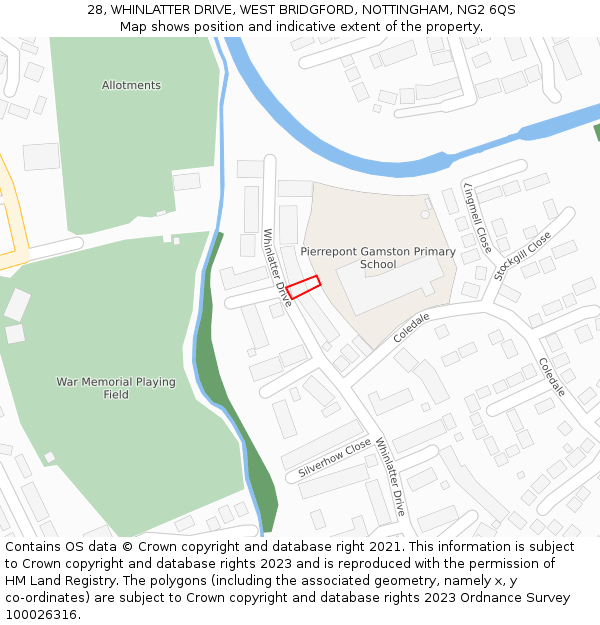 28, WHINLATTER DRIVE, WEST BRIDGFORD, NOTTINGHAM, NG2 6QS: Location map and indicative extent of plot