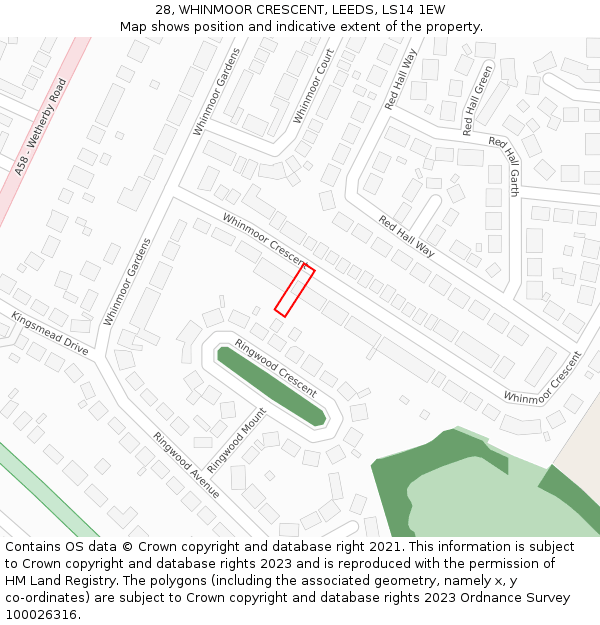 28, WHINMOOR CRESCENT, LEEDS, LS14 1EW: Location map and indicative extent of plot