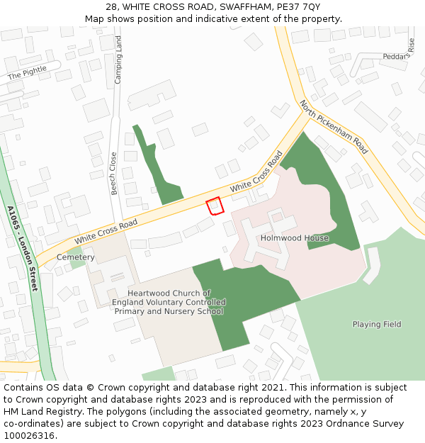 28, WHITE CROSS ROAD, SWAFFHAM, PE37 7QY: Location map and indicative extent of plot