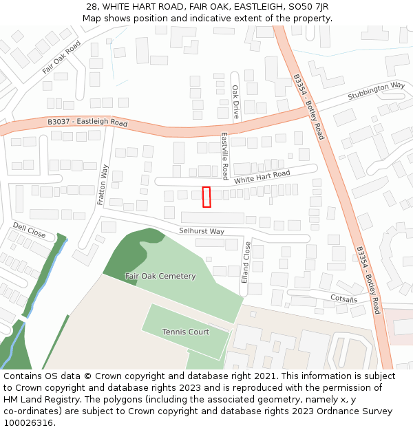 28, WHITE HART ROAD, FAIR OAK, EASTLEIGH, SO50 7JR: Location map and indicative extent of plot