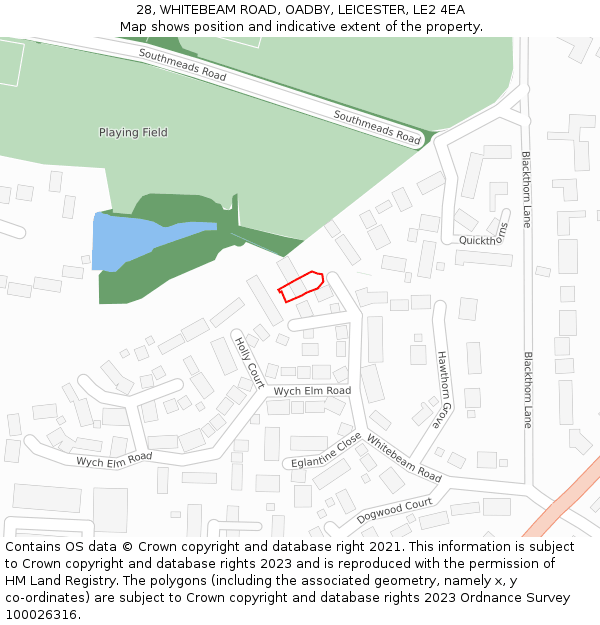 28, WHITEBEAM ROAD, OADBY, LEICESTER, LE2 4EA: Location map and indicative extent of plot