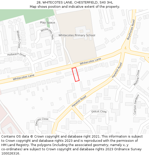 28, WHITECOTES LANE, CHESTERFIELD, S40 3HL: Location map and indicative extent of plot