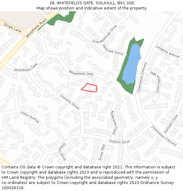 28, WHITEFIELDS GATE, SOLIHULL, B91 3GE: Location map and indicative extent of plot