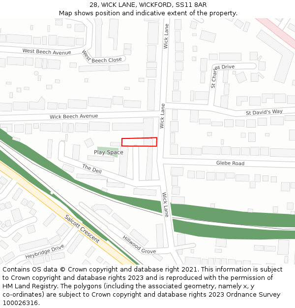 28, WICK LANE, WICKFORD, SS11 8AR: Location map and indicative extent of plot