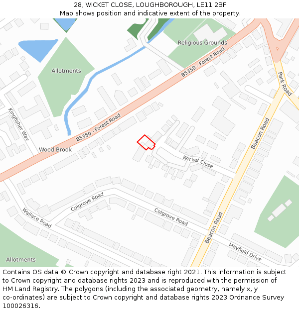 28, WICKET CLOSE, LOUGHBOROUGH, LE11 2BF: Location map and indicative extent of plot