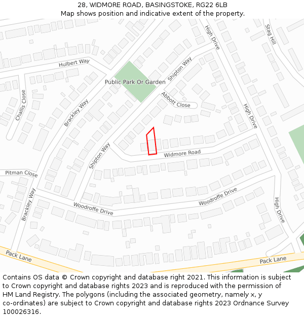 28, WIDMORE ROAD, BASINGSTOKE, RG22 6LB: Location map and indicative extent of plot