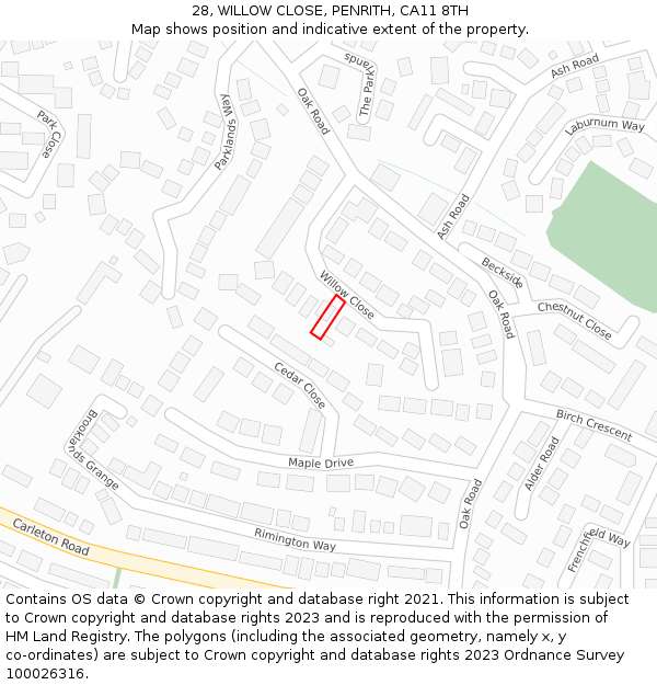 28, WILLOW CLOSE, PENRITH, CA11 8TH: Location map and indicative extent of plot