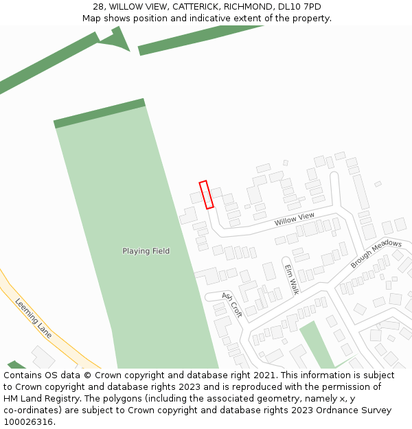 28, WILLOW VIEW, CATTERICK, RICHMOND, DL10 7PD: Location map and indicative extent of plot