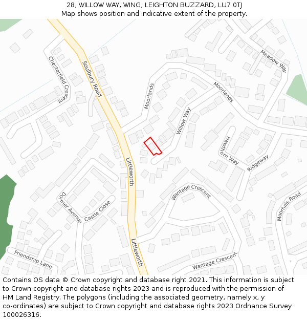 28, WILLOW WAY, WING, LEIGHTON BUZZARD, LU7 0TJ: Location map and indicative extent of plot