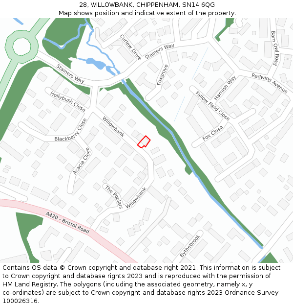 28, WILLOWBANK, CHIPPENHAM, SN14 6QG: Location map and indicative extent of plot